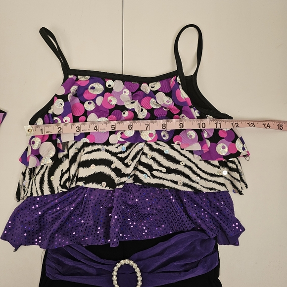 Weissman purple frilled 4-way stretch shorts bodysuit jazz dance costume sz MC - Picture 3 of 6